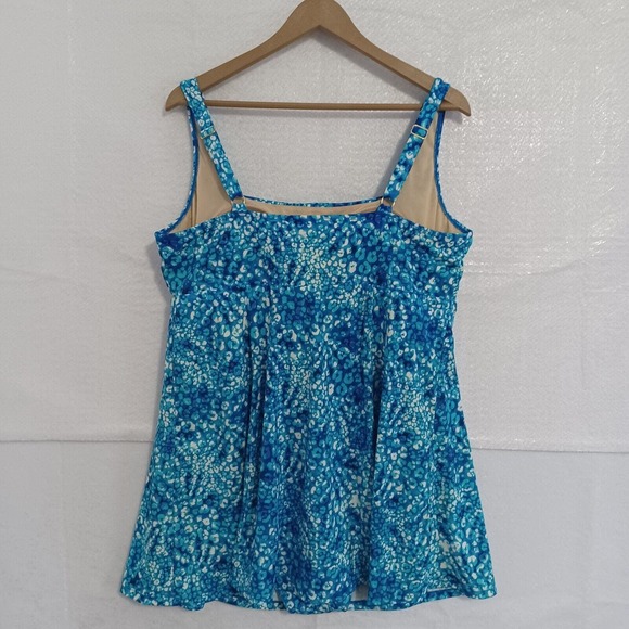 Swimsuits For All Women's 20 Squareneck Swimdress Attached Bottoms Blue Leopard - Picture 2 of 10